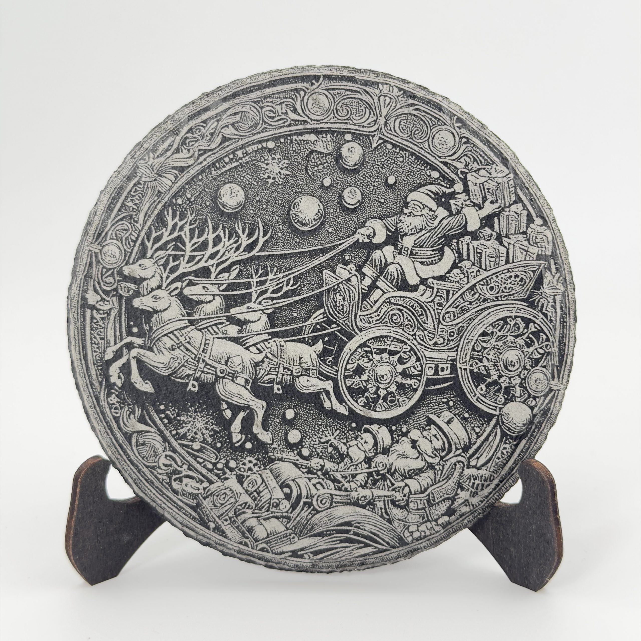 Schiefer Untersetzer „Santa Claus im Schlitten mit Rentieren“ – Bild 2