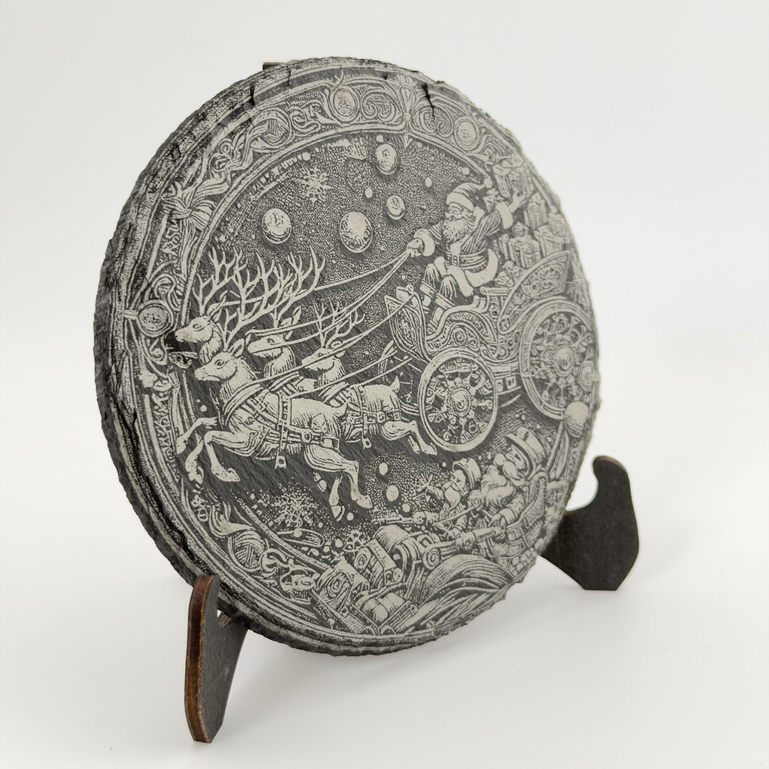 Schiefer Untersetzer „Santa Claus im Schlitten mit Rentieren“ – Bild 3