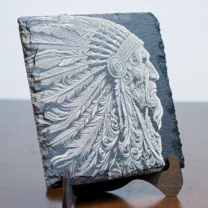 Schiefer Untersetzer mit Indianerhäuptling "The Chief"