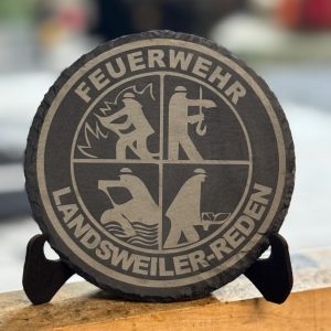 Schieferuntersetzer Feuerwehr mit Wunschort – Personalisiert – Geschenk für Feuerwehrmann
