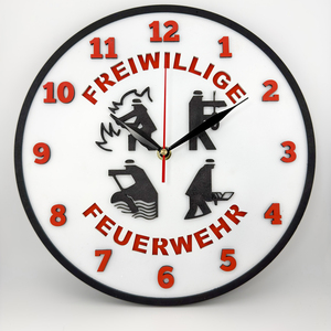 🔥 Personalisierbare Wanduhr „Freiwillige Feuerwehr“ – 3D Design aus 4 Lagen | Lasergeschnitten | Individuell mit Ortsname