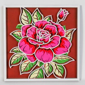 🌹 3D Holz Wandbild – Mehrschichtige Rose (6 Lagen, handgefertigt)